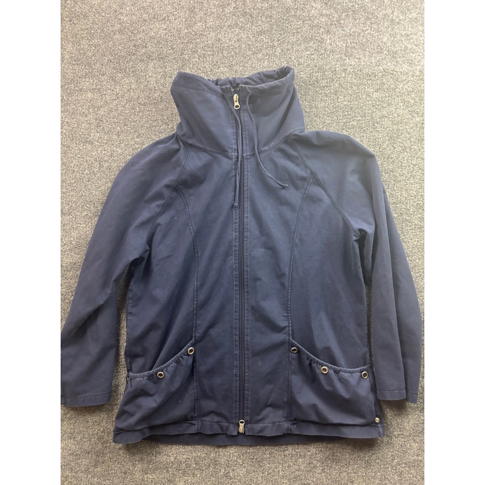Neon Buddha Zip Up Jacket Womens Large Navy Blue Funnel Neck Grommet Pocket